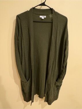 Sonoma Olive Open-Front Pocket Cardigan